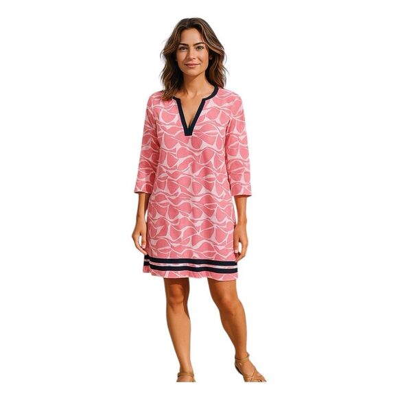 Vineyard Vines Tunic Dress Pink White Blue Pattern Cotton Cover Up S - Picture 1 of 8
